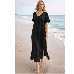 Francesca Bettini Linen Maxi Dress Black Lightweight Summer Italy Size Medium